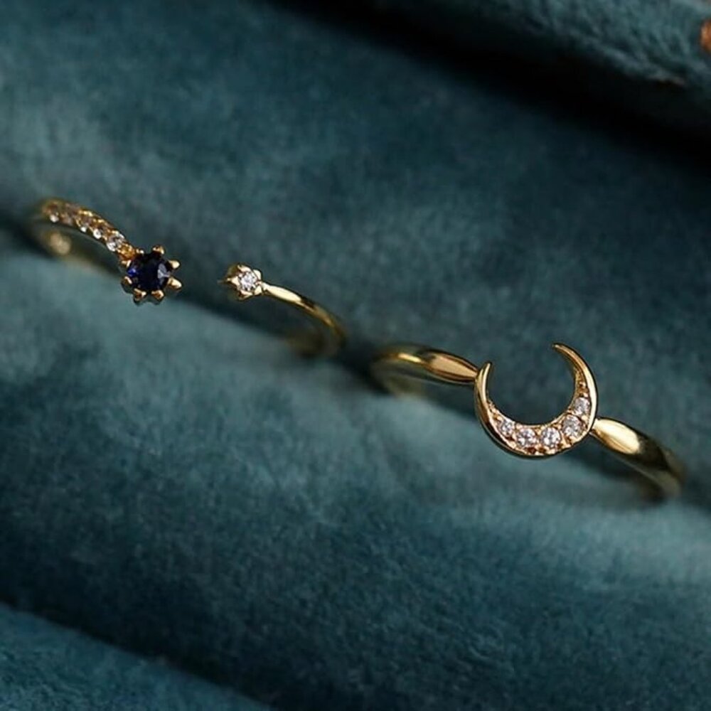 Star Moon Stackable Double 925 Sterling Silver Ce… - image 6